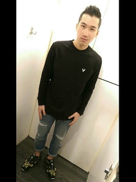 「REMIX（リミックス）のアイテム（パンツ）」を使った、阿展さん（メンズ・175cm）の春コーディネート