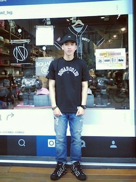 「SQUAD（スクアッド）のアイテム」を使った、阿展さん（メンズ・175cm）の夏コーディネート