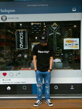 「SQUAD（スクアッド）のアイテム」を使った、阿展さん（メンズ・175cm）の夏コーディネート