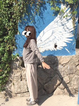 「韓国」｜「アイテム（サロペット/オーバーオール）」を使った、こんぶさん（レディース・153cm）の秋コーディネート