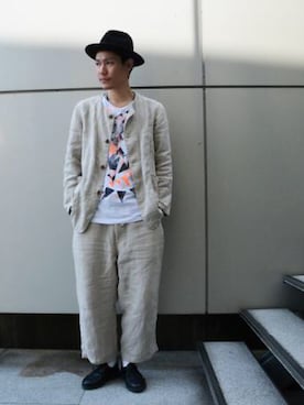 「Johnbull Private labo（ジョンブルプライベートラボ）のアイテム（ノーカラージャケット）」を使った、shouhei@class.さん（メンズ・175cm）の春コーディネート
