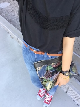 「NOMBRE IMPAIR（ノンブルアンペール）のアイテム（クラッチバッグ）」を使った、mikaさん（レディース・154cm）の夏コーディネート