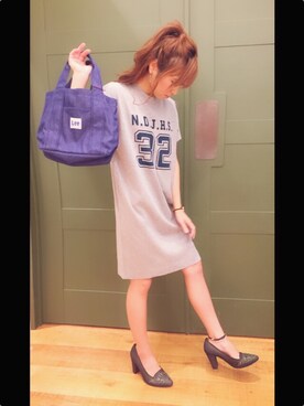 「Champion（チャンピオン）のアイテム（シャツワンピース）」を使った、mikaさん（レディース・149cm）の夏コーディネート