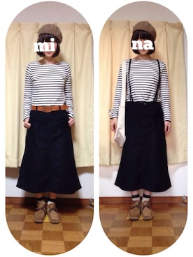 「Aラインスカート」｜「アイテム（ハンチング/ベレー帽）」を使った、minatoさん（レディース・161cm）の秋コーディネート