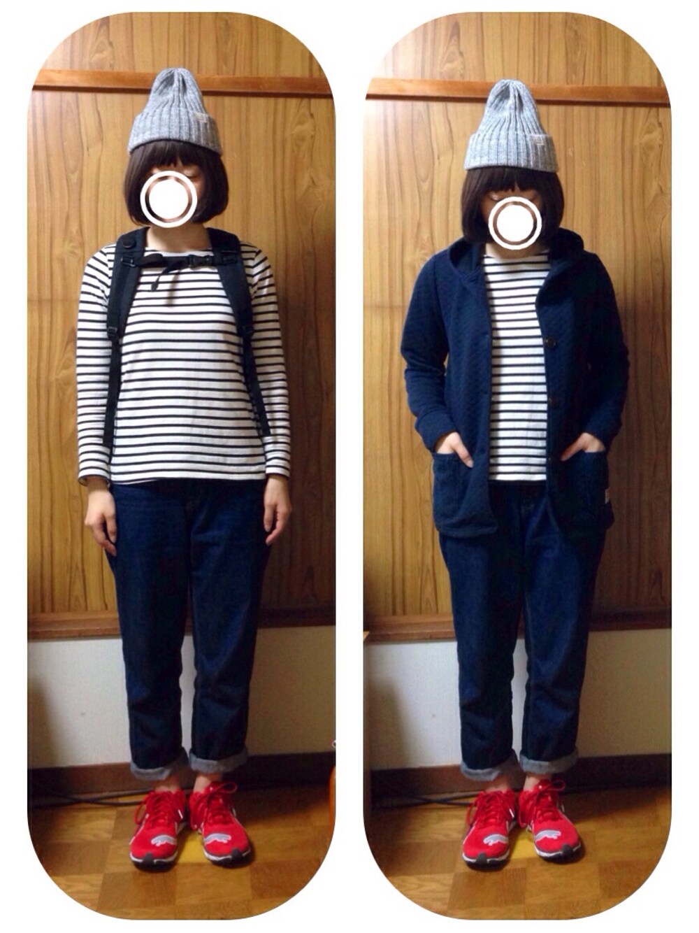 その他のTシャツ/カットソー、ブルー系のパーカー、ブルー系のデニムパンツを着用したレディースの秋コーディネートの1枚目の写真