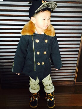 「アイテム（ナイロンジャケット）」を使った、Fei Qiuさん（キッズ・100cm）の冬コーディネート