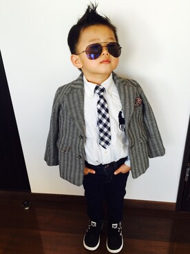 「アイテム（ナイロンジャケット）」を使った、Fei Qiuさん（キッズ・100cm）の冬コーディネート