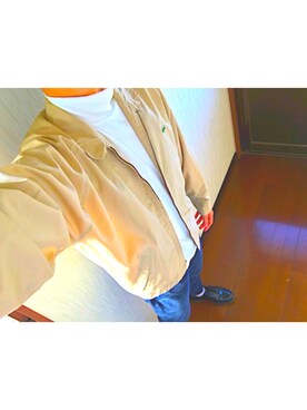 「LACOSTE」｜「アイテム（モカシン/デッキシューズ）」を使った、ふくめんかめんさん（メンズ・178cm）の冬コーディネート
