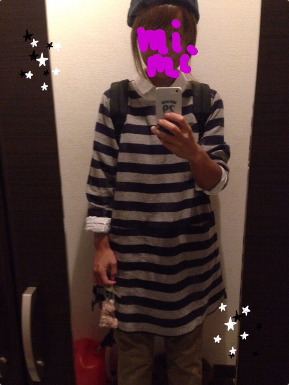 「しましま」｜「古着のアイテム（チュニック、グレー系）」を使った、みみこさん（レディース・154cm）の秋コーディネートの1枚目の写真