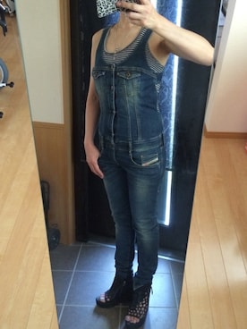 「DIESEL（ディーゼル）のアイテム（つなぎ/オールインワン）」を使った、ふなさん（レディース・160cm）の夏コーディネート