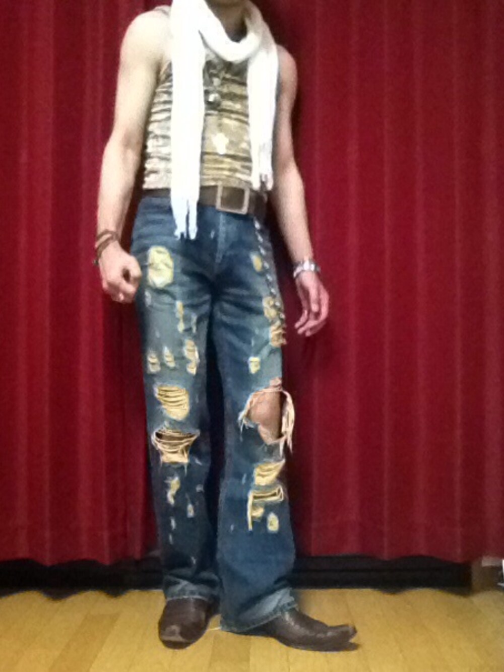 「タンクトップ、音楽、music、BLUES、Muddy Waters、ストール」｜「TORNADO MARTのTORNADO MART / Tank Top（タンクトップ、ベージュ系）」を使った、Yosukeさん（メンズ・165cm）の夏コーディネートの1枚目の写真