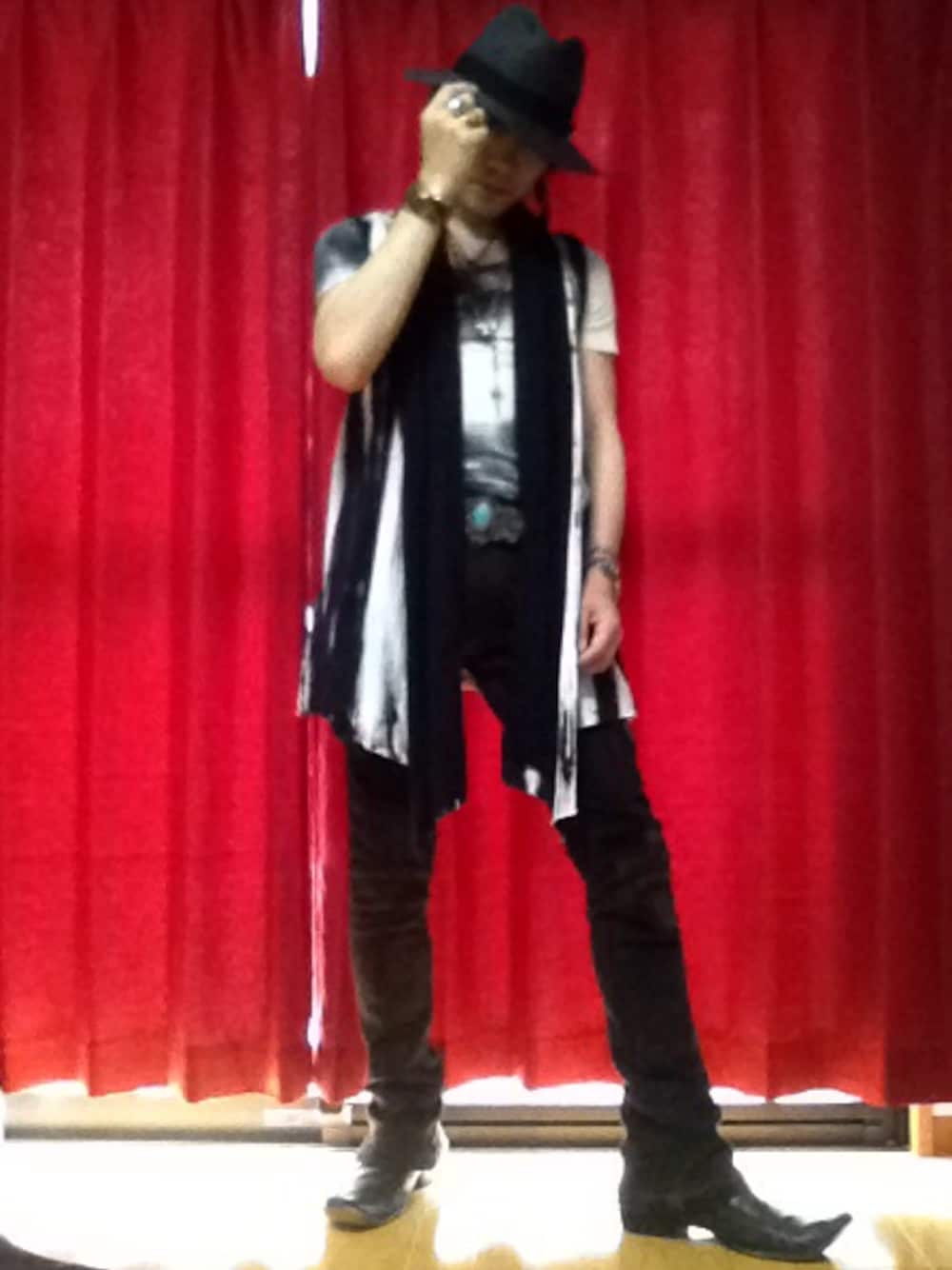 「ハット、LIVE、BLUES、guitar、music、TOKYO」｜「CASTANOのCASTANO / Hat（ハット、ブラック系）」を使った、Yosukeさん（メンズ・165cm）の夏コーディネートの1枚目の写真