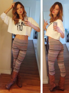 「Abercrombie&Fitch（アバークロンビーアンドフィッチ）のアイテム（パンツ）」を使った、Justine Kuriharaさん（レディース・170cm）の冬コーディネート