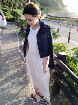 「N.（N. Natural Beauty Basic）（エヌエヌナチュラルビューティーベーシック）のアイテム（デニムジャケット）」を使った、たまごちゃんさん（レディース・154cm）の夏コーディネート