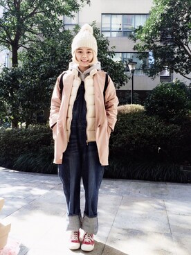 「SM2（エスエムツー）のアイテム（ピーコート）」を使った、芒果酱石头さん（レディース・158cm）の冬コーディネート