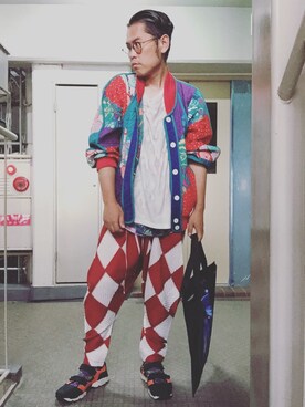 「yamamotokansaiのアイテム（Tシャツ/カットソー、ホワイト系）」を使った、植田昇明さん（メンズ・175cm）の夏コーディネート