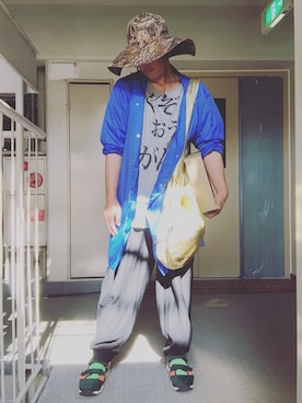 「GANRYU（ガンリュウ）のアイテム（帽子）」を使った、植田昇明さん（メンズ・175cm）の夏コーディネート