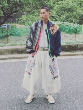 「yamamotokansaiのアイテム（ブルゾン、ブルー系）」を使った、植田昇明さん（メンズ・175cm）の夏コーディネート