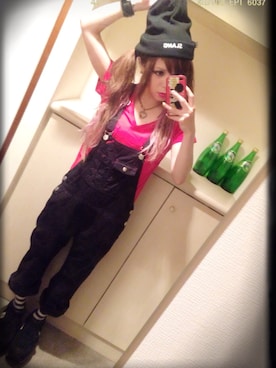 「赤Tシャツ」｜「アイテム（オールインワン・サロペット）」を使った、NaruMiiさん（レディース・153cm）の夏コーディネート