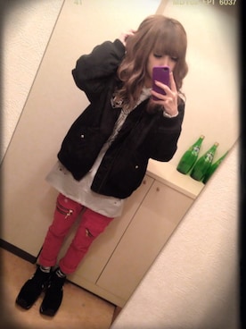 「ボーダーソックス」｜「アイテム（ブルゾン）」を使った、NaruMiiさん（レディース・153cm）の秋コーディネート