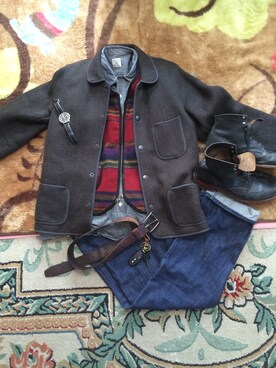 「アイテム（ベスト、レッド系）」を使った、atuoysさん（メンズ・185cm）の冬コーディネート