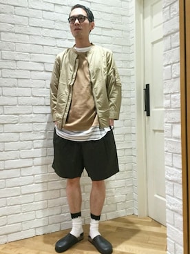 「SHIPS JET BLUE（シップスジェットブルー）のアイテム（サンダル）」を使った、福山さん（メンズ・178cm）の夏コーディネート
