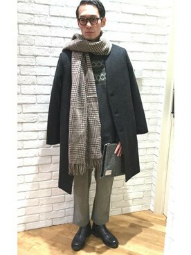「SHIPS JET BLUE（シップスジェットブルー）のアイテム（チェスターコート）」を使った、福山さん（メンズ・178cm）の冬コーディネート