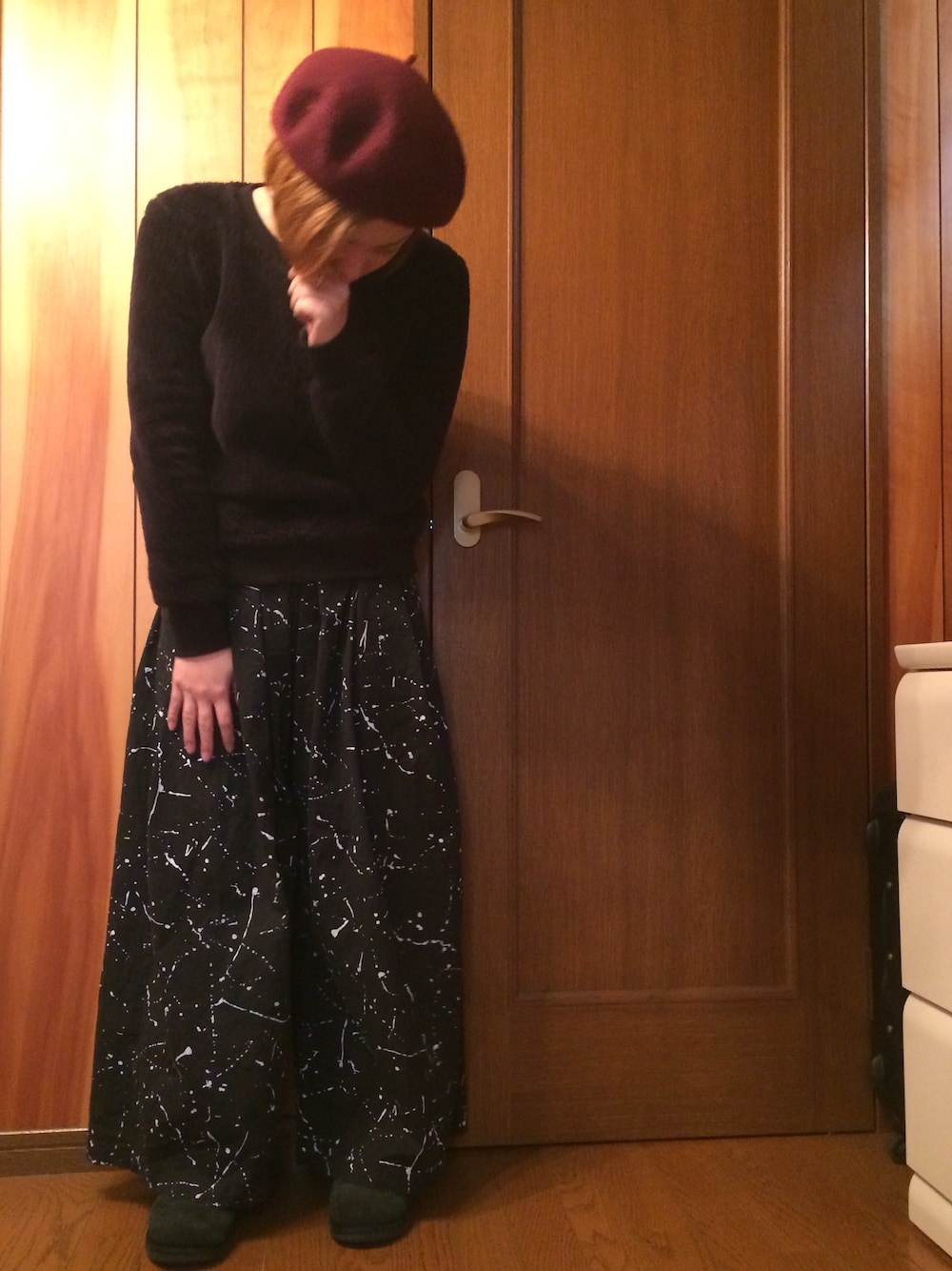 「ベレー帽、もこもこ、UNIQLO、KBF、YOSOOU、i、金髪、ベレー帽×メガネ」｜「KBFのウールベレー（帽子、その他）」を使った、mAcoさん（レディース・156cm）の冬コーディネートの1枚目の写真