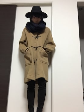 「スヌード」｜「アイテム（ダッフルコート）」を使った、naOさん（メンズ・176cm）の春コーディネート