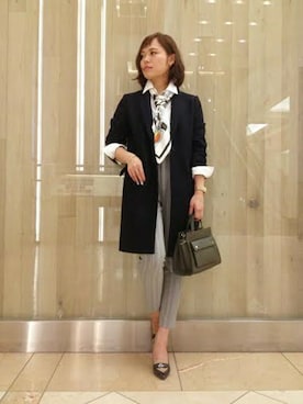 「Noble（ノーブル）のハミルトンウールコート◆（チェスターコート）」を使った、sayuさん（レディース・156cm）の秋コーディネート