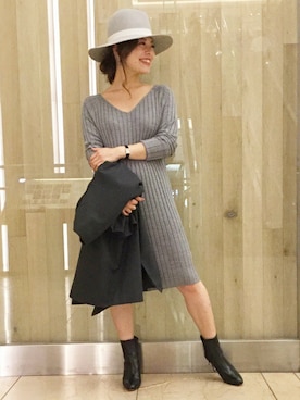 「Noble（ノーブル）のアイテム（ノーカラージャケット）」を使った、sayuさん（レディース・156cm）の秋コーディネート