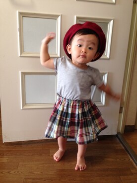 「タータンチェック」｜017.aさん（キッズ・70cm）の秋コーディネート