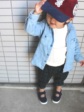 「タータンチェック」｜017.aさん（キッズ・70cm）の秋コーディネート