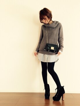 「Chico（チコ）のアイテム（シャツワンピース）」を使った、Haru☆さん（レディース・153cm）の冬コーディネート