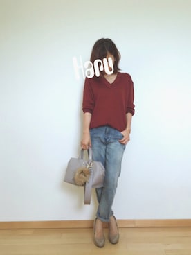 「ブラウンニット」｜「アイテム（アクセサリー）」を使った、Haru☆さん（レディース・153cm）の秋コーディネート