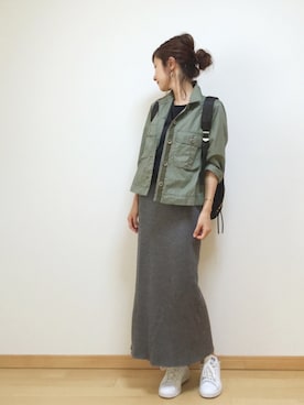 「無地党」｜「アイテム（ミリタリージャケット）」を使った、Haru☆さん（レディース・153cm）の秋コーディネート