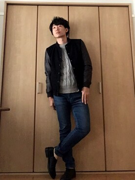 「STUDIOUS（ステュディオス）のアイテム（スタジャン）」を使った、九州男児：0001号さん（メンズ・176cm）の秋コーディネート