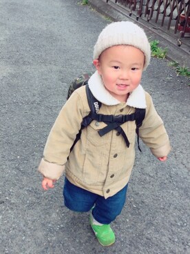 「OLD NAVY（オールドネイビー）のアイテム（ブルゾン）」を使った、ki9tmkさん（キッズ・90cm）の冬コーディネート