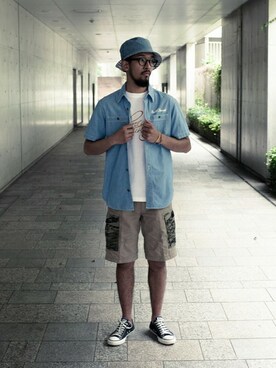 「Back Channel（バックチャンネル）のアイテム（ハット）」を使った、Back Channel®︎さん（メンズ・176cm）の夏コーディネート