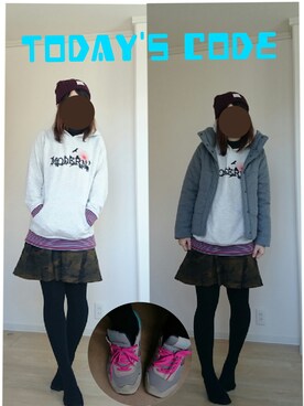 「迷彩柄」｜「アイテム（その他アウター）」を使った、ultra-unaxさん（レディース・164cm）の冬コーディネート