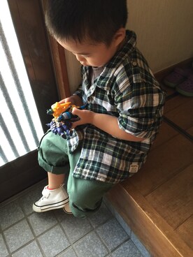 「no brand（ノーブランド）のアイテム（シャツ/ブラウス、グリーン系）」を使った、あきなさん（レディース・151cm）の秋コーディネート