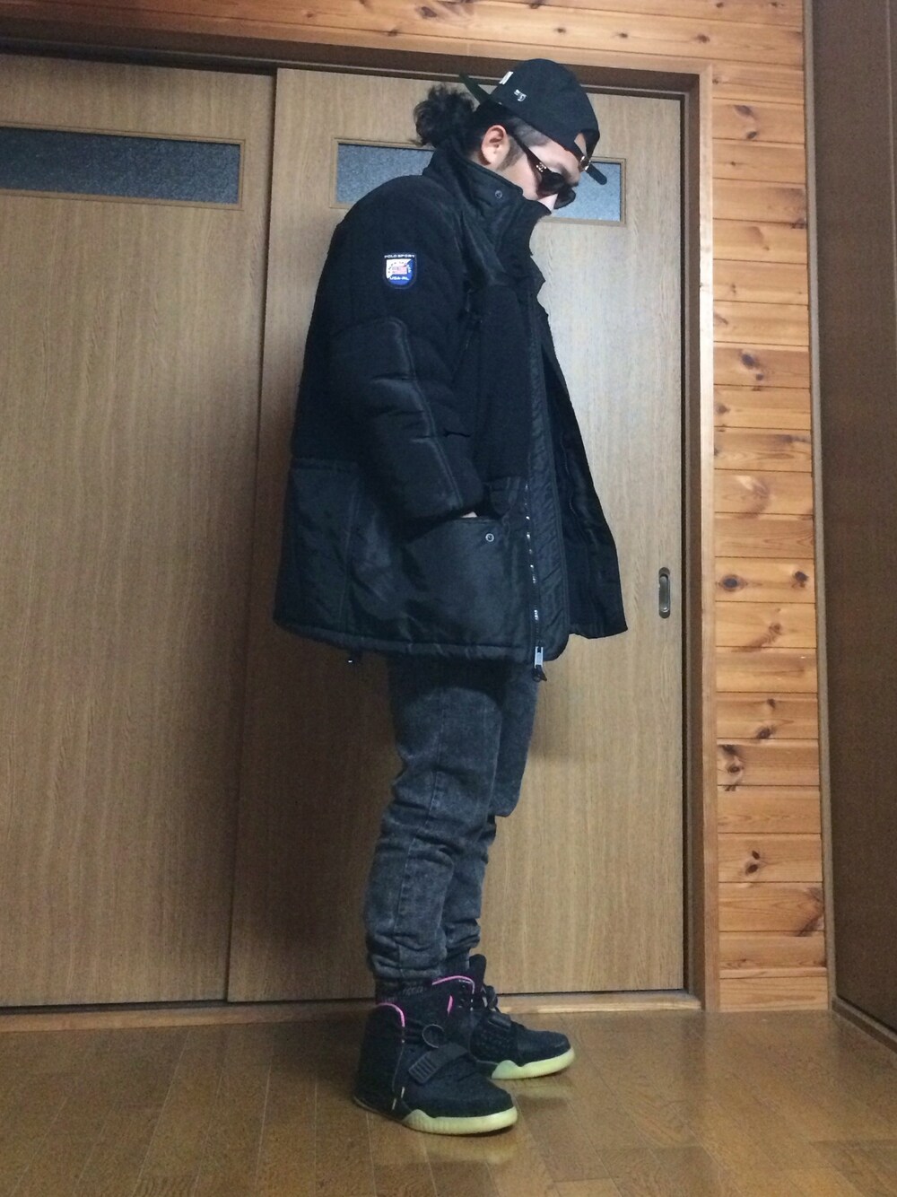 「2014年、ラストWEAR、NIKE、polo sport、AZS、chanel、junkmania、コート、ハイカットスニーカー、CLUB FASHION、富山」｜「AZSのアイテム（キャップ、ブラック系）」を使った、Yuuuukimenさん（メンズ・168cm）の冬コーディネートの1枚目の写真