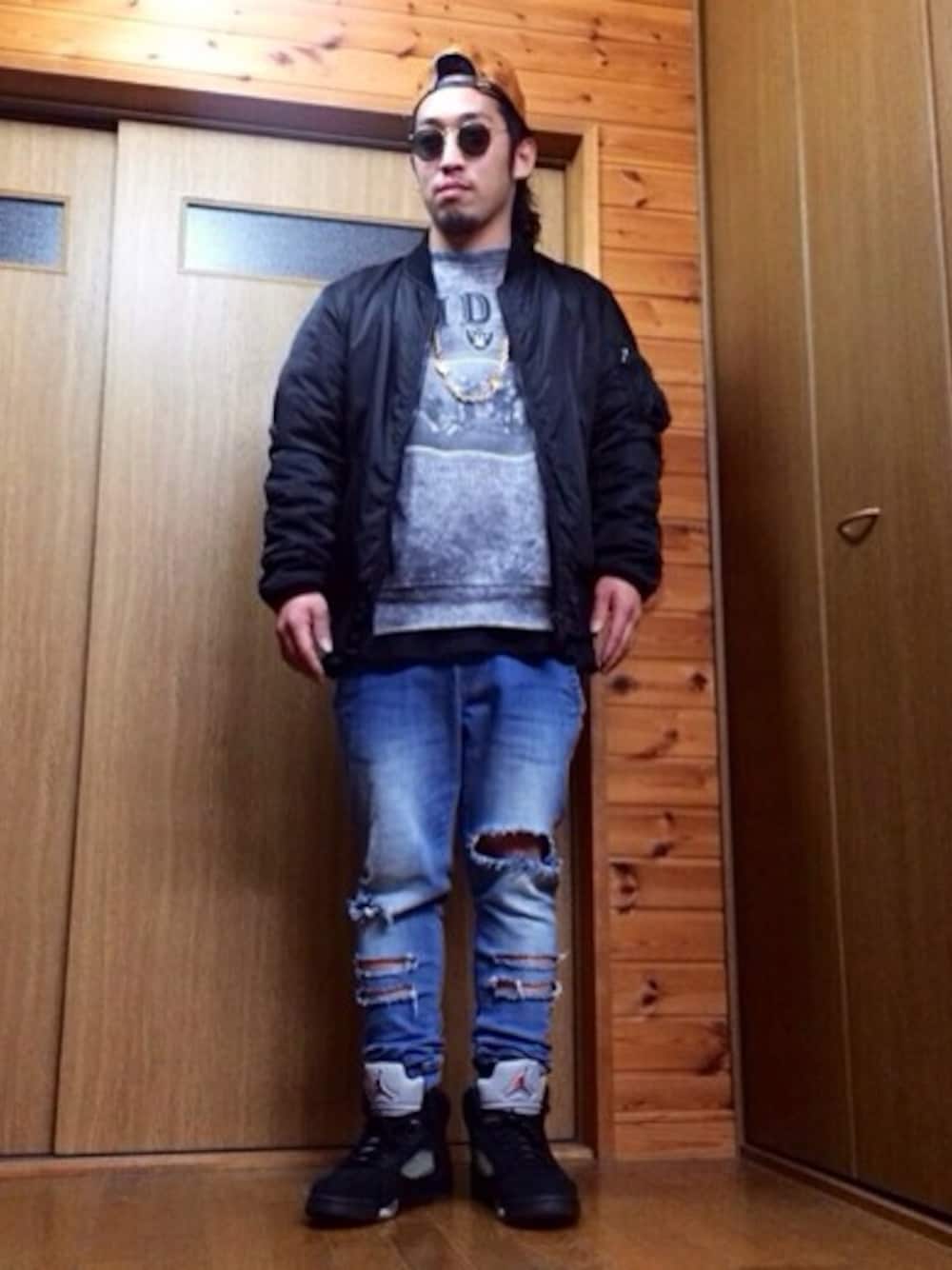 「MCM、AVIREX、Raiders、GU、Jordan、chanel、ray ban、MA-1、金沢、富山」｜「MCMのアイテム（キャップ、ブラウン系）」を使った、Yuuuukimenさん（メンズ・168cm）の冬コーディネートの1枚目の写真