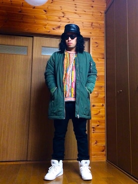 「UNIF（ユニフ）のアイテム（ミリタリージャケット）」を使った、Yuuuukimenさん（メンズ・168cm）の冬コーディネート