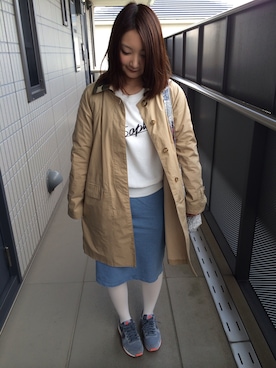 「白タイツ」｜「アイテム（トレンチコート）」を使った、maboさん（レディース・156cm）の春コーディネート