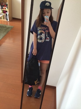 「ネイビー×ピンク」｜「アイテム（スニーカー）」を使った、maboさん（レディース・156cm）の夏コーディネート