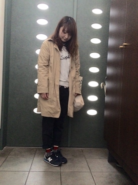 「スウェット×シャツ」｜「アイテム（トレンチコート）」を使った、maboさん（レディース・156cm）の春コーディネート