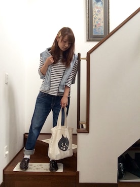 「ボーダー×デニム」｜「アイテム（その他）」を使った、maboさん（レディース・156cm）の春コーディネート