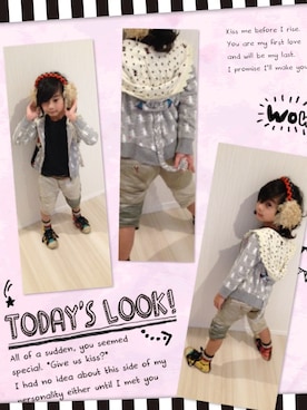 「アイテム（カーゴパンツ）」を使った、miyatti♡さん（キッズ・120cm）の冬コーディネート