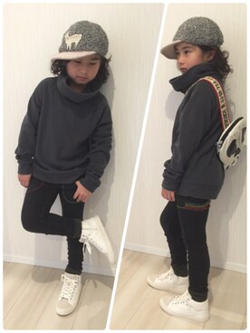 「One deux boo（ワンドゥーブー）のアイテム（帽子）」を使った、miyatti♡さん（キッズ・126cm）の冬コーディネート